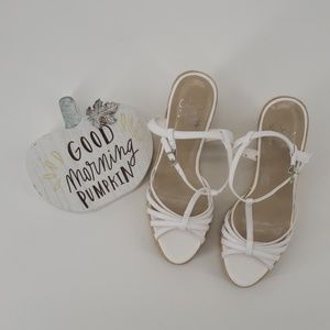 Colin Stuart White Strappy Wedges Size 8.5